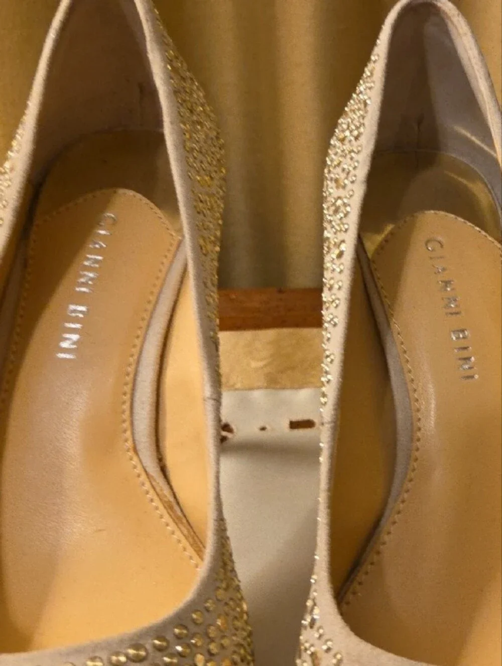 GIANNI BINI Elegant GOLD Disk-Embellished Nude Platform Pumps - Women